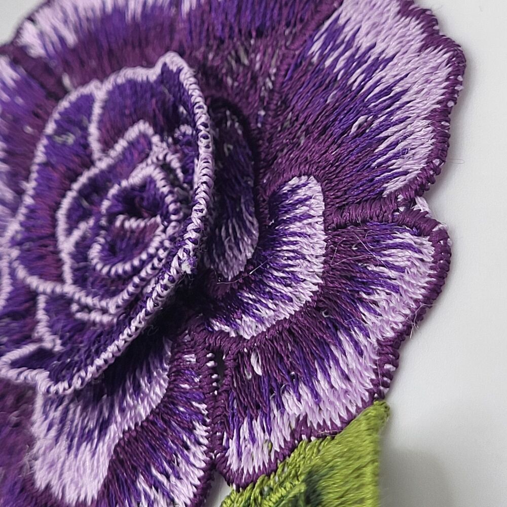 Embroidered Floral 3D Applique Purple Rose Patch Craft Motif 12in